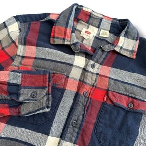 Levi's‎ Men's Red Blue Gray Plaid Long Sleeve Flannel Button Up Shirt L G